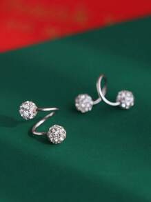 GAGAFEEL 1 Pair Of Versatile And Fashionable S925 Sterling Silver Round Zirconia Screw Earring For Women's Parties And Music Festivals Outfit - Silver - View 5