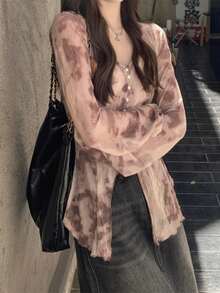 女士长袖衬衫，简约时尚，适合夏季 - 粉色 - 查看 3