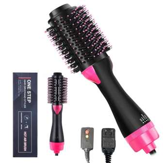 1 Pc Multifunctional Hot Air Comb,4-In-1 Hot Air CombHair Dryer, For Hair Curler & Straightener, Puffy Hairstyling,One-Step Volumizer Hair Dryer And Styler,Less Frizz, More Shine And Less Heat Damage For Salon-Style Blowouts Black/Pink