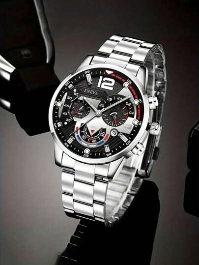 Relógio de pulso de quartzo de aço inoxidável, relógio de quartzo de moda casual de negócios