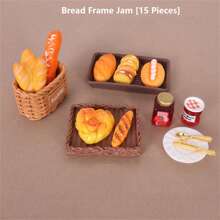 1 Set Realistic Miniature Strawberry Jam Bottle & Bread Basket Resin Decorative Ornaments