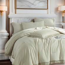 7 Pieces (Full/Queen/King) Elegant Bed In A Bag Comforter Set, Twin(5 Pieces),Stylish Solid Comforter, Soft Microfiber, Comfortable And Warm, Cloud-Like Soft Bedding Set, Bedroom Decor For Spring/Summer/Autumn/Winter, Ideal Gift - 卡其色 - 查看 4