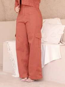 Wide Leg Cargo Pants 's Jeans With Side Pocket Black - Mocha Brown - View 3