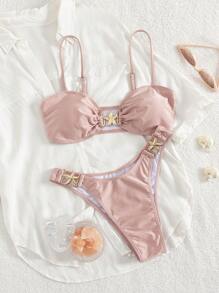 性感抹胸绑带女士比基尼泳装，欧美风夏季