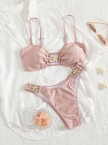 Biquíni feminino sexy com amarração estilo bandeau, estilo europeu e americano, verão