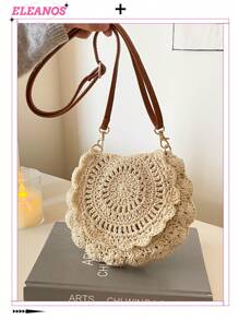 女士休闲简约针织手提包，时尚优雅单肩斜挎包，钩针编织手提包 - 米色 - 查看 3
