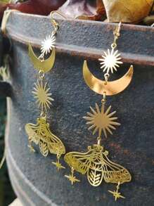 2 件波西米亚时尚铜天然石多色空心蛾、星星、月亮吊坠耳环，适合女性、日常和派对佩戴的礼物 - 彩色 - 查看 10