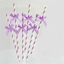 6pcs Elegant Bowknot Straws, Dessert Table Decor For Birthday Party, Pudding Cups, Paper Cups, Cupcakes, Bowknot Straw Stick, Various Party Straws