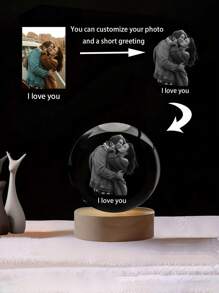 Bola de cristal LED con luz nocturna artística tallada a medida con efectos de color - Personalizada con fotos y texto, un recuerdo único para fotos de mascotas, adecuada para dormitorios y oficinas, perfecta para Navidad, Halloween, Acción de Gracias - Un regalo ideal para bodas, amigos y familiares, alimentada por USB para decoración del hogar. Multifuncional, ornamental, reutilizable, exquisita, elegante, de alta calidad, colorida, moderna, personalizada, única, artesanía personalizada, ambiente cálido, renovación otoñal del hogar, decoración navideña, armonía del hogar, vida elegante, vida artística