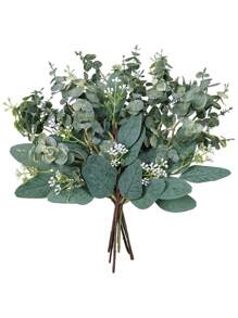 10Pcs/2Pcs Mixed Green Eucalyptus Leaves Stems, Fake Plant Room Decoration, Bulk Artificial Eucalyptus Leaves, Spray Imitation Oval Eucalyptus Leaves With White Seed Stems For Spring And Summer, DIY Wreath, Wedding Bouquet Decoration, Arrangement Wedding, Bridesmaid Hand Flower Decoration, Green Leaf Decoration