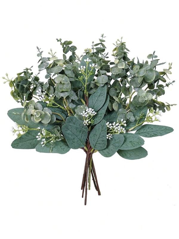 10Pcs/2Pcs Mixed Green Eucalyptus Leaves Stems, Fake Plant Room Decoration, Bulk Artificial Eucalyptus Leaves, Spray Imitation Oval Eucalyptus Leaves With White Seed Stems For Spring And Summer, DIY Wreath, Wedding Bouquet Decoration, Arrangement Wedding, Bridesmaid Hand Flower Decoration, Green Leaf Decoration