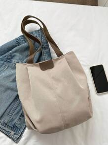 Geantă de umăr minimalistă din pânză, geantă de depozitare cu capacitate mare, culoare solidă, geantă ușoară, ghiozdan școlar în stil artistic pentru adolescenți, ghiozdan pentru femei sau studenți, perfectă pentru cărți, cumpărături, întoarcerea la școală și multe altele