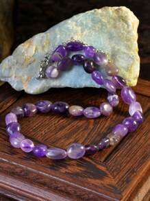 Vintage Natural Stone Necklace, High-End Bohemian Healing Natural Crystal Sakura Agate Stone Elegant Necklace Jewelry, Suitable For Mother's Day, Father's Day Gift (Natural Stone Color Random)