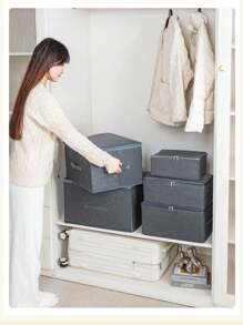 1PC Storage Box Large Clothes Household Foldable Fabric Storage Basket Dormitory Wardrobe Clothing Pants Storage Box - Grey - View 1