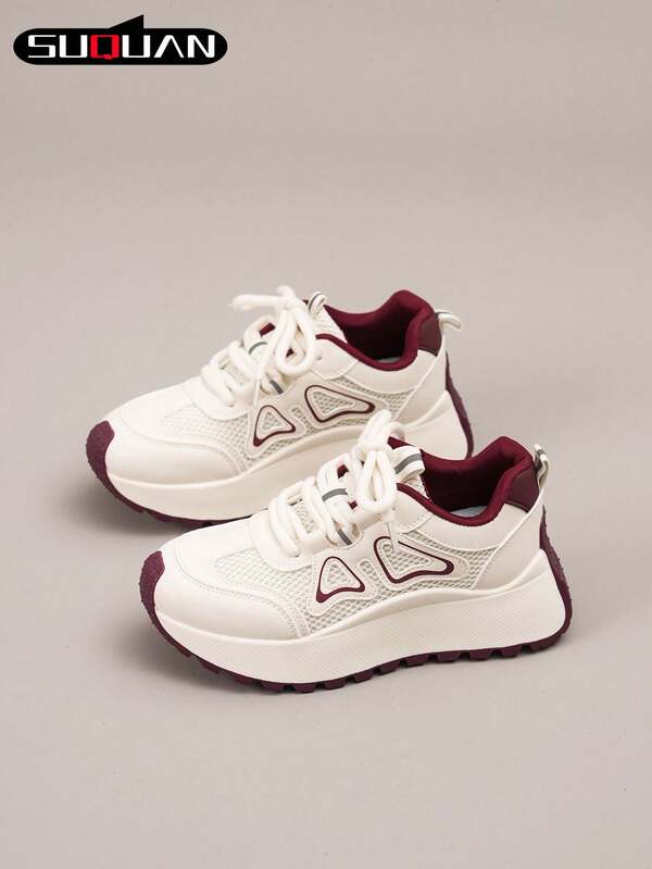 أحذية رياضية نسائية قابلة للتنفس، موديل جديد للربيع 2025 عصري خفيف الوزن ذو نعل سميك متعدد الوظائف مريح للاستخدام اليومي