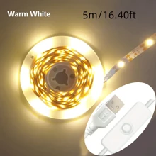 3.28-49.21英尺 USB灯带，5V白光/暖白光LED灯，按钮控制，柔性USB灯带，带背胶，电视背光灯，家居装饰照明，适用于电视背光、卧室、橱柜、派对DIY照明装饰 - 暖白光 - 查看 11