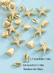 30pcs CCB 3 Styles Random Mixed Beach Ocean Holiday Gold Starfish Shell Abalone DIY Jewelry Pendant - Yellow Gold - View 3