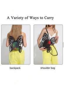 Personalized Casual Butterfly Wings Fashionable Backpack Mini Novel Laser Colorful Transparent Women Schoolbag Niche Design Creative Bag High-Looking Backpack Suitable For Outdoor Electronic Music Festival - Black - View 4