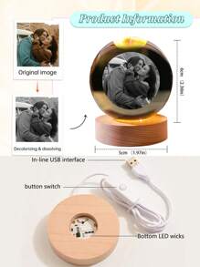 Bola de cristal LED con luz nocturna artística tallada a medida con efectos de color - Personalizada con fotos y texto, un recuerdo único para fotos de mascotas, adecuada para dormitorios y oficinas, perfecta para Navidad, Halloween, Acción de Gracias - Un regalo ideal para bodas, amigos y familiares, alimentada por USB para decoración del hogar. Multifuncional, ornamental, reutilizable, exquisita, elegante, de alta calidad, colorida, moderna, personalizada, única, artesanía personalizada, ambiente cálido, renovación otoñal del hogar, decoración navideña, armonía del hogar, vida elegante, vida artística