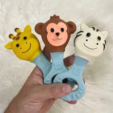 Kit 3 Mordedor Bebê Com Chocalho 100% Natural Super Macio Menino Menina Atóxico Brinquedo