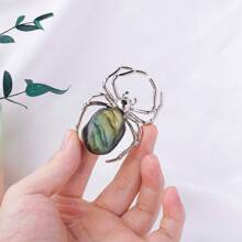 1PC Natural Healing Gemstone Asymmetrical Raw Stone Labradorite DIY Spider Animal Metal DIY Decorative Ornaments Home Decoration