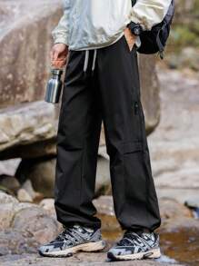 男士户外徒步裤，防水防风工装裤，带多个拉链口袋，登山休闲裤，适合春夏秋冬，休闲，工作，运动 - 黑色 - 查看 3