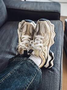 Men's Spring/Summer Wave Thick Sole Cushion Anti-Shock Casual Low-Top Rope Fashion Chunky Sneakers