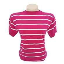 Striped Modal Blouse Short Sleeve Old Money Style Women's Fashion Spring Summer - 紫紅色與白色 - 查看 2