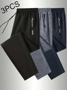 3条装男士加大码宽松休闲运动裤，多功能运动裤，秋/春季服装 - 彩色 - 查看 1
