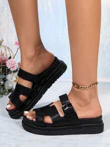 Dép xăng đan thời trang mùa hè mới 2025, size 36-43 cỡ lớn cho nữ, dép lê thường ngày bền chống trượt có khóa - màu đen - Xem 3