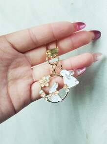 1pc Easter Cute Metal Rabbit Keychain Pink Red Drop Oil Cherry Blossom Rabbit Keychain For Women Gift Bag Purse Wallet Handbags Backpack Earphone Bag