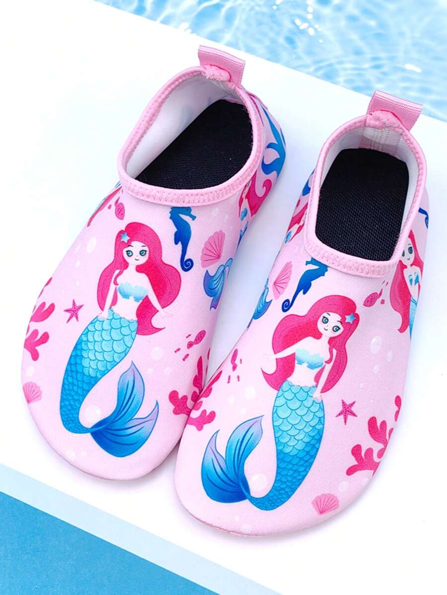 Zapatos para niños para exteriores y playa, diseño de cola de sirena para niñas, de suela blanda, ligeros, transpirables, para natación, agua y playa
