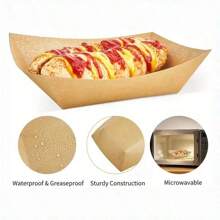 Yocity 30/50pcs Kraft Paper Food Trays Heavy-Duty Paper Food Boat Disposable Serving Basket Tray For French Fries Nachos Snack Hot Dog Taco BBQ Popcorn Party Picnic Wedding Party Brown
