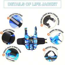 Camo Dog Life Jacket With Shark Fin Adjustable Reflective Pet Floatation Vest With Rescue Handle Life Preserver For Dog Swimming - Pink - View 7