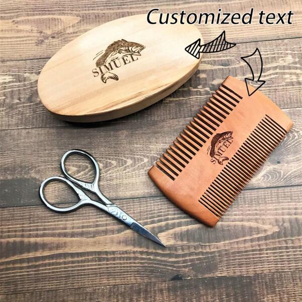 Personalised Engraved Comb And Brush, Wood Beard Comb, Wooden Beard Brush, Gift For Him, Personalized Father Day Gift, Barber Beard Kit, Custom Boyfriend Valentine's Day Gift Husband, Anniversary Gift Gifts Birthday Graduation,Home Harmony
