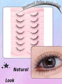7 对 3D 自然簇状假睫毛，短柄透明睫毛，具有漫画眼妆效果，适合卡通风格眼妆