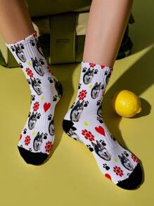 1 paire de chaussettes personnalisées avec impression du visage de l'animal de compagnie, chaussettes avec design de cœur d'animal de compagnie personnalisé, chaussettes décontractées confortables et respirantes, chaussettes de sport minimalistes à la mode, convenant aux activités extérieures, fitness, basketball, course