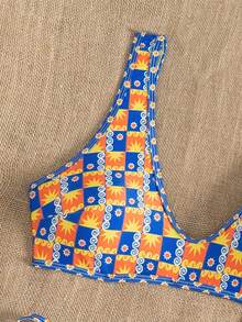 1pc Women Summer Beach Sunflower Print Sexy Bikini Swimwear Set