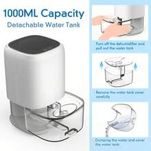 Efficient 25oz Ultra-Quiet Dehumidifier With Auto-Off - Energy Saving, Compact Design For Home, Bedroom, Bathroom, Closet & Office