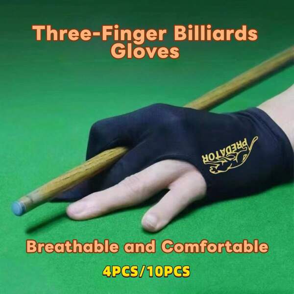 4 PEÇAS / 10 PEÇAS Luvas de Bilhar Pretas de Três Dedos, Adequadas para a Mão Esquerda, Macias, Confortáveis e Elásticas, Com Boa Respirabilidade, Ideais para Snooker, Sinuca de 8 e Sinuca de 9.