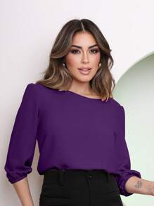 MARILYN MONNA Women's Blouse Tailored Simplicity Elegant Social Basic Crepe 3/4 Princess Sleeve Tamires - 紫羅蘭色 - 查看 1