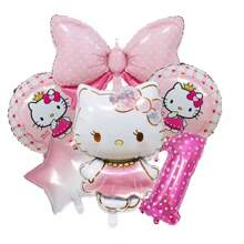 Sanrio Number Balloon Set,  Cute Birthday Package Decorations,  Cartoon Foil Balloon, Digital Printed Balloons,  Birthday Party Decor Balloon Set,  Pink Cute Theme Party Balloon Decoration Combo,  Room Wall Background Creative Decoration