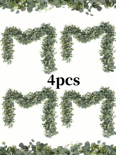 4pcs 180cm Artificial Eucalyptus Leaf Vine Flowers, Suitable For Home Decor, Party, Dining Table, Room, Wedding, Birthday, Anniversary, Valentine's Day, Christmas, Autumn Decor, Personalized Gifts, Back To School Season