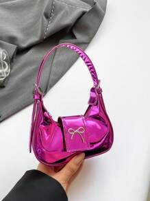 1pc High-End Bow Handbag Niche Underarm Bag New Style Versatile Shoulder Metal Mirror Mini Moon Decoration Lipstick Red Envelope Fashion Cute Personalized Very Suitable As A Gift - Shiny Butterfly Shoulder Bag - View 6