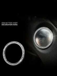 Car Interior Decor Logo Stickers, Shiny Rhinestone Car Ring Accessory For Women, Car Parts Ignition Start Button And Key Ignition Starter And Knob Ring, Shiny Rhinestone Car Badge Sticker, Car Interior Decoration, Shiny Car Accessories, One-Touch Start Button, Rhinestone Ring For Car Decoration
