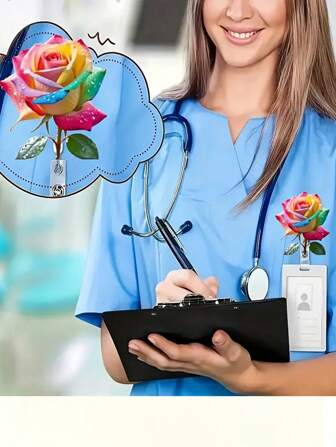 1pc Rainbow Rose Telescopic Badge Clip -DIY Fashion Identity Small Object, Metal Clip, Easy To Hang Forensics, Is A Practical Small Object For Office Places, Exhibitions, Schools, Hospitals, Office Workers To Highlight Their Personalized Badge Reels Self-Assembly, Id Badge Holder Very Suitable For Doctors, Nurses And Teachers Office Staff Volunteer Fall Badge Reel