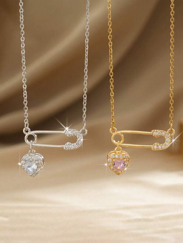 1 pieza Collar con colgante de corazón de piedra de circonita, cadena de acero inoxidable con colgante de cobre con circonita cúbica de alta calidad, regalo para mujeres, uso diario