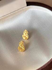 1 Pair Vintage Cracked Ice Golden Gourd Shaped Earrings