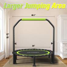 ZCMHAXJ Foldable Mini Trampoline, 40" Rebounder Trampoline For Adults , 450lbs Capacity With U-Shaped Adjustable Bar, Indoor Fitness Workout Exercise Equipment - Black+Green - 查看 8