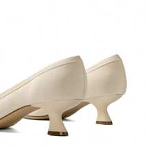 Women's Kitten Heels Pointed Toe Work Pumps Comfortable Knitted Closed Toe Solid Color Dress Wedding Shoes For Casual, Formal, And Commute Wear - Màu be - Xem 5